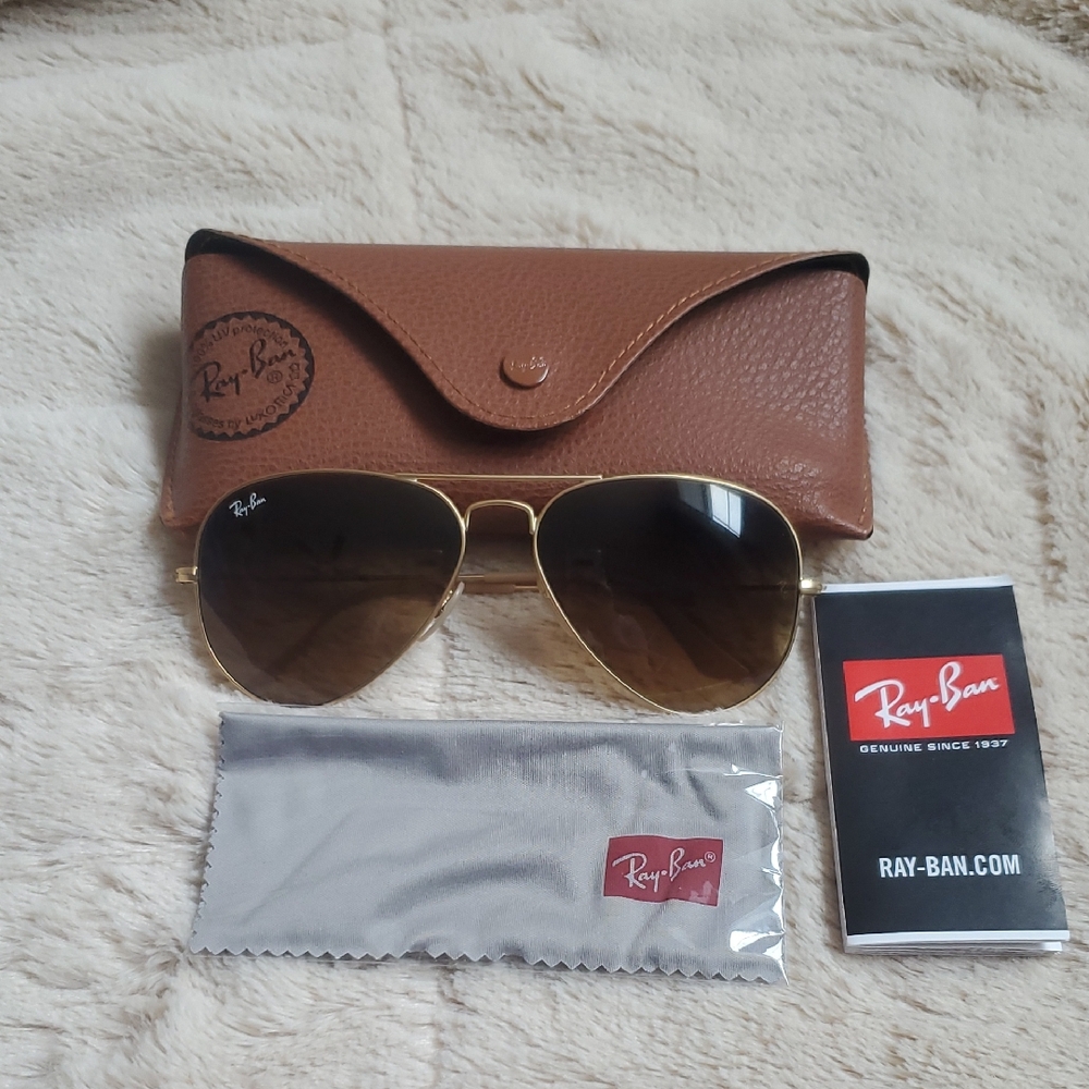 Ray-Ban Gold and Brown Aviator Sunglasses
